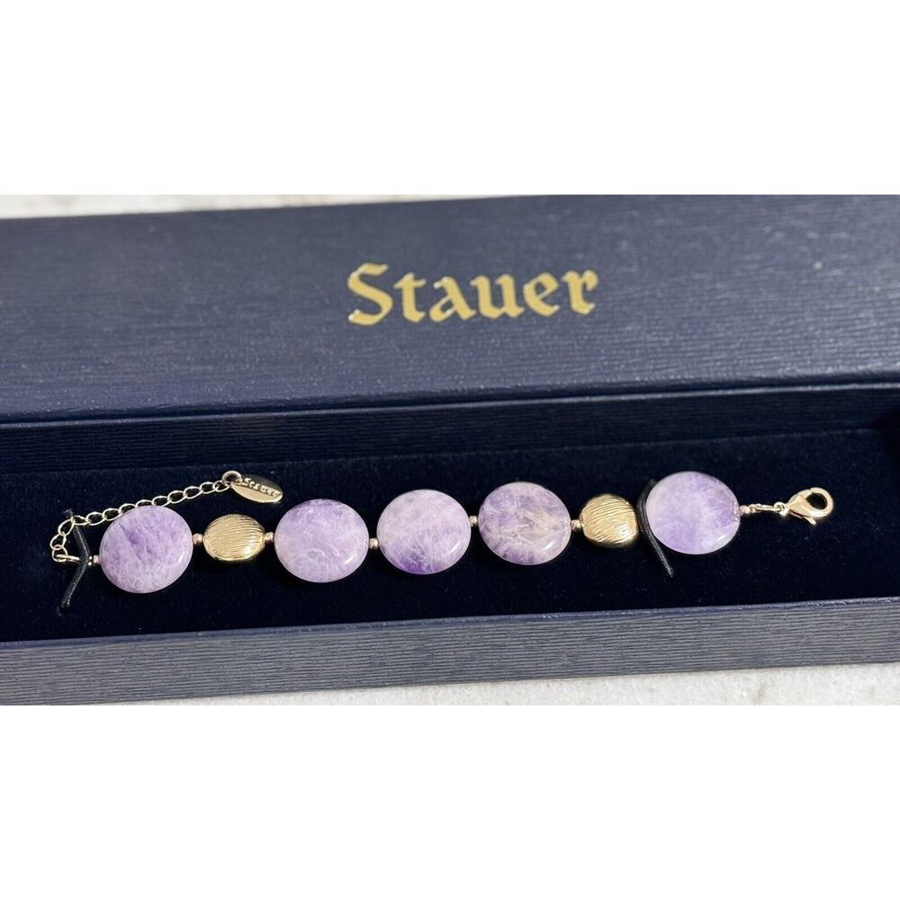 Stauer Large Amethyst Stone Link Bracelet Gold Tone